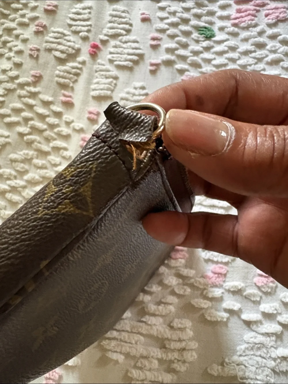 Louis Vuitton Tan Leather and Brown Canvas Key Charm with Gold Hardware